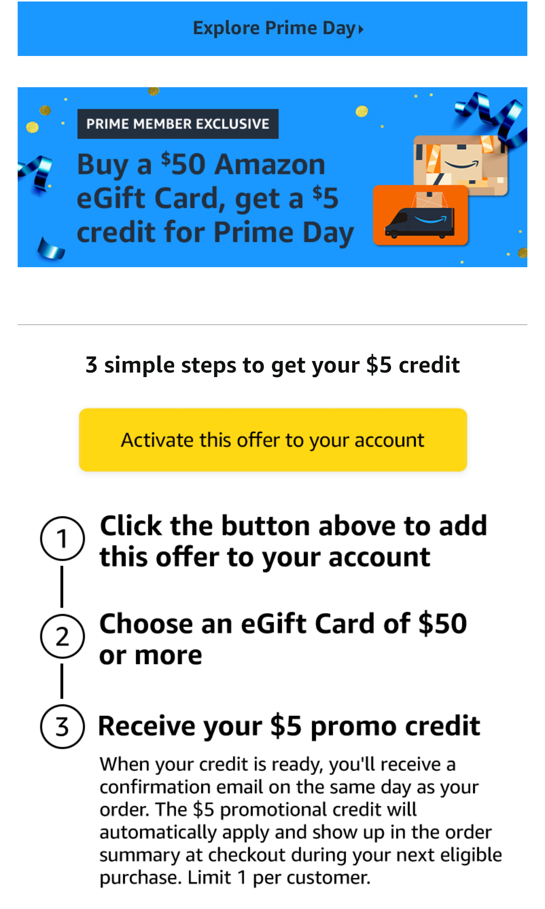 Prime Day is Upon Us! Plus, score a $5 Amazon Promo Credit with a $50 Gift Card Purchase!